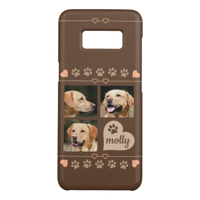 3 Photo Collage Dog Name Brown Heart Case-Mate Samsung Galaxy Case (Back)
