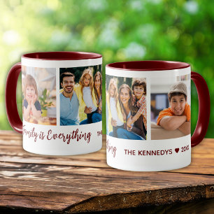 3 Photo Collage Family Is Everything Name Burgundy Mug