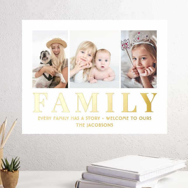 3 Photo Collage Family Keepsake Elegant Minimalist Foil Prints (In Situ (Desk 3))
