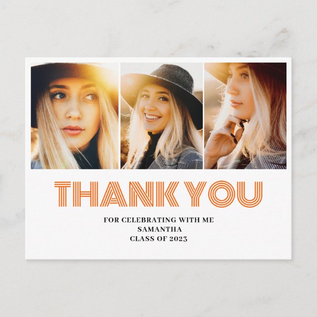3 Photo Collage Graduation Thank You Postcard (Front)
