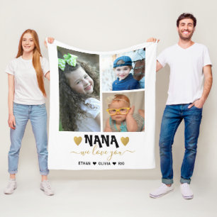 3 Photo Collage Grandkids Names We Love You Nana  Fleece Blanket