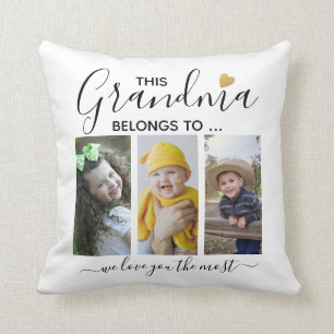 3 Photo Collage Grandkids This Grandma Belongs To  Cushion