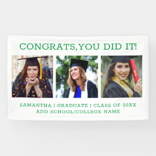 3 Photo Collage Green Congrats Graduate 2022 White Banner