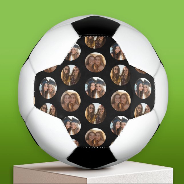 3 Photo Collage Half Brick Pattern - black Circle Football (Custom Soccer Ball)
