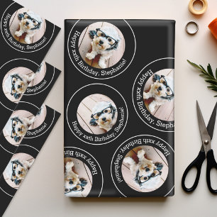 3 photo Collage Happy Birthday Circles Wrapping Paper Sheet
