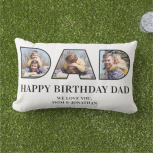 3 Photo Collage Happy Birthday Dad Photo Cutout Lumbar Cushion