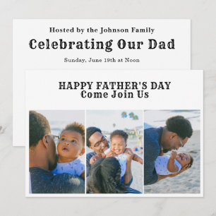 3 Photo Collage Happy Fathers Day Cookout Party Invitation