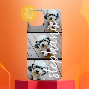 3 Photo Collage - Horizontal Pics with Custom Name iPhone 16 Case