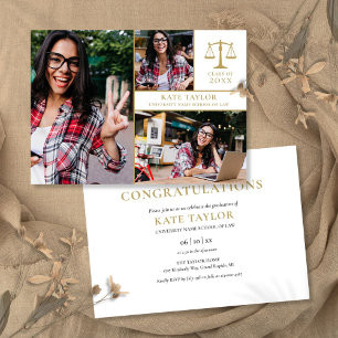 3 Photo Collage Law School Graduation Party  Invitation
