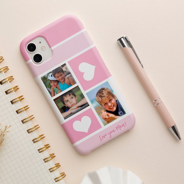 3 photo collage love you mum heart modern pink Case-Mate iPhone case (Creator Uploaded)