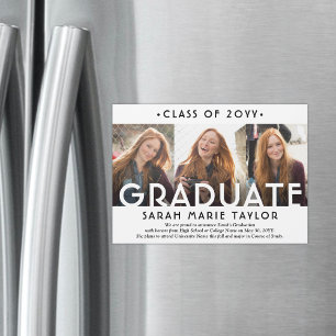 3 Photo Collage Magnetic Graduation Announcement