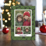 3 Photo Collage - MCM arch pattern Christmas Green Holiday Card<br><div class="desc">Use 3 pictures and make a unique and trendy Holiday greeting with a mid century modern semi circle pattern on the back. If you need to move anything around,  click on the customise button to make changes.</div>