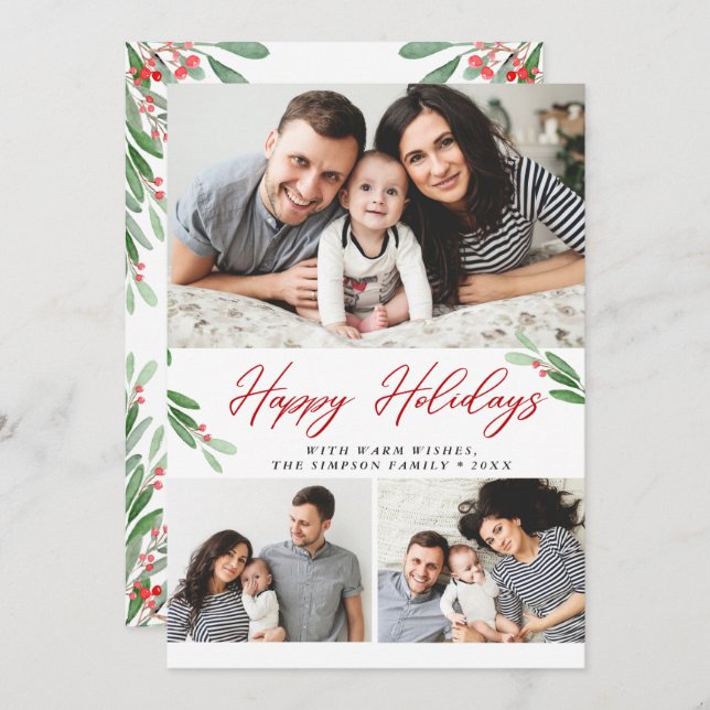 3 PHOTO Collage Merry Christmas Greeting Holiday Card (Front/Back)