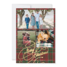 3 photo collage Merry Christmas script plaid