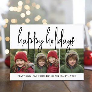 3 Photo Collage Mod Script black white - Happy Holiday Card