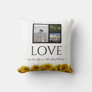 3 Photo collage modern black sunflower Wedding Thr Cushion