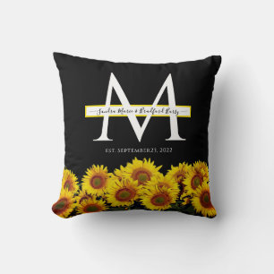 3 Photo collage modern black sunflower Wedding Thr Cushion