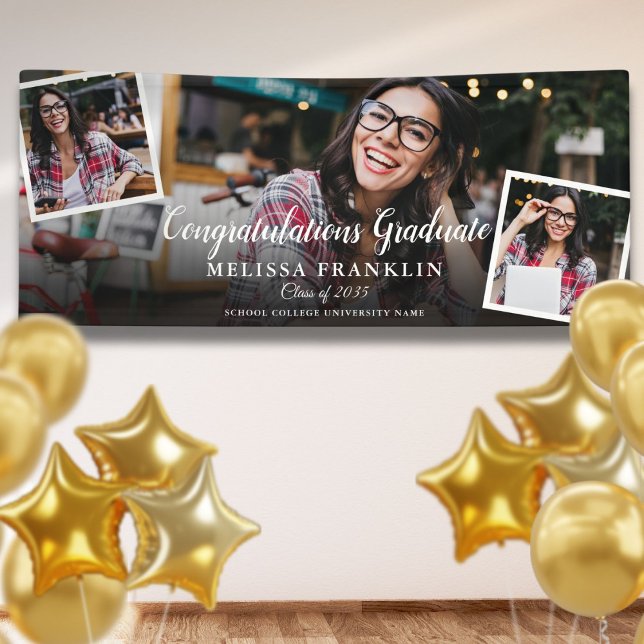 3 Photo Collage Modern Graduation Party Banner (3 Photo Collage Modern Graduation Party Banner)