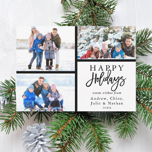 3 Photo Collage Modern Happy Holidays Holiday Card