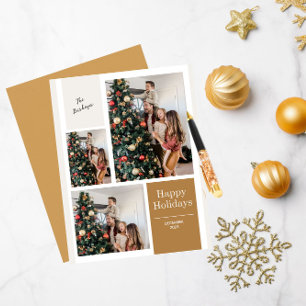 3 Photo Collage Modern Merry Christmas Greeting Holiday Card