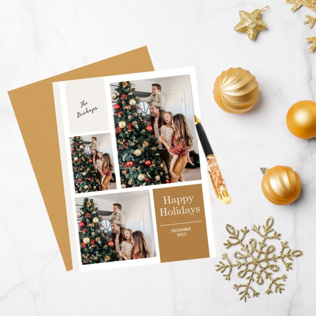3 Photo Collage Modern Merry Christmas Greeting Holiday Card (Creator Uploaded)
