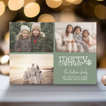 3 Photo Collage - Modern Merry Christmas Polka Dot Holiday Card<br><div class="desc">Green - Use 3 horizontal photos with the subjects centred. Make a unique and trendy Christmas greeting with a bright and joyful pattern on the back. If you need to move anything around,  click on the customise button to make changes.</div>