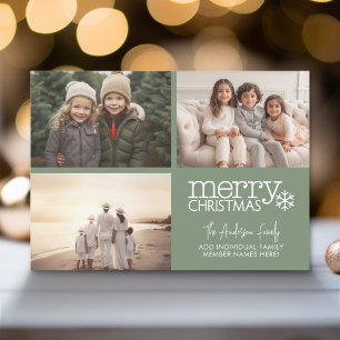 3 Photo Collage - Modern Merry Christmas Polka Dot Holiday Card