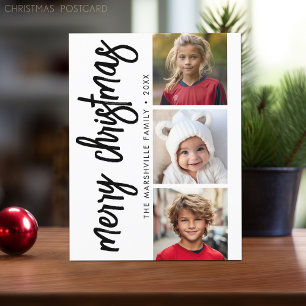 3 Photo Collage - Modern Merry Christmas Postcard