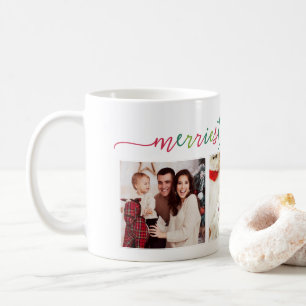 3 Photo Collage Modern Script "Merriest Christmas" Coffee Mug