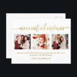 3 Photo Collage Modern Script "Merriest Christmas" Holiday Postcard<br><div class="desc">3 Photo Collage Modern Script "Merriest Christmas" Holiday Card</div>