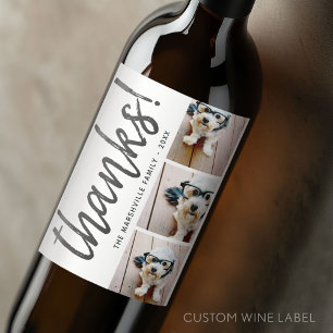 3 Photo Collage - Modern Thank You with Name Wine Label