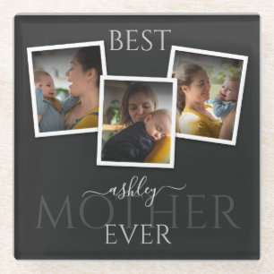 3 Photo Collage Mum Family Memorable Mother's Day Glass Coaster