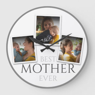 3 Photo Collage Mum Family Memorable Mother's Day Large Clock