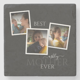 3 Photo Collage Mum Family Memorable Mother's Day Stone Coaster