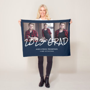 3 Photo Collage Navy Graduation  Fleece Blanket