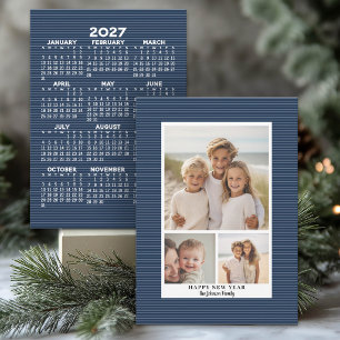 3 Photo Collage Navy New Year - 2027 Calendar Holiday Card