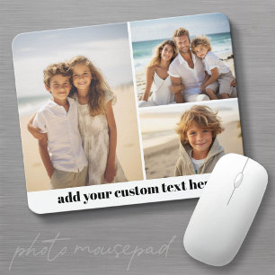 3 Photo Collage on with 1 Line of Text Mouse Mat
