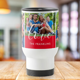 3 Photo Collage Personalised Family Name Travel Mug