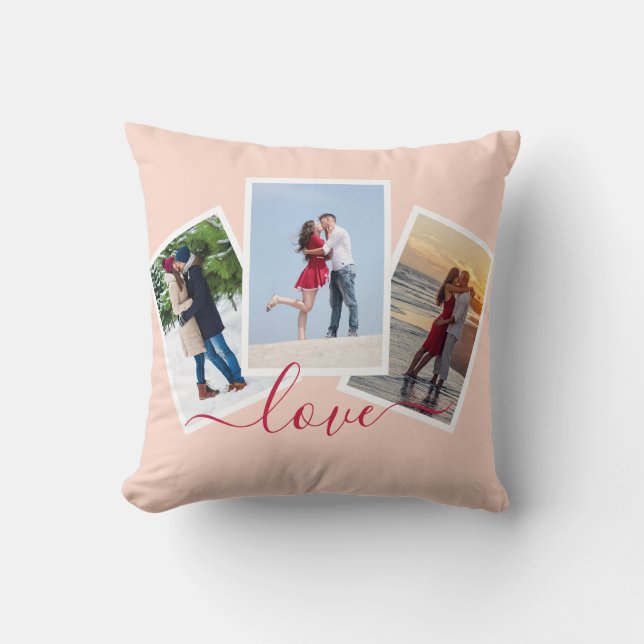 3 Photo Collage Pink Red Script  Love Cushion (Front)