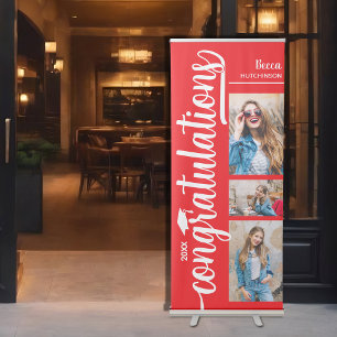 3 Photo Collage Red Graduation Retractable Banner