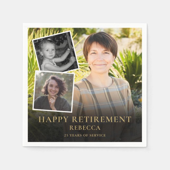 3 Photo Collage Retirement Party Napkin (Front)