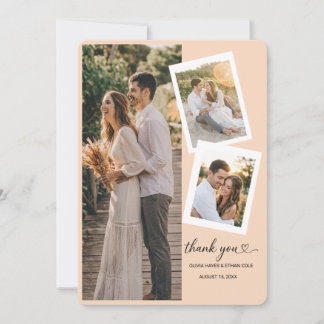 3 Photo Collage Romantic Wedding Thank You Card