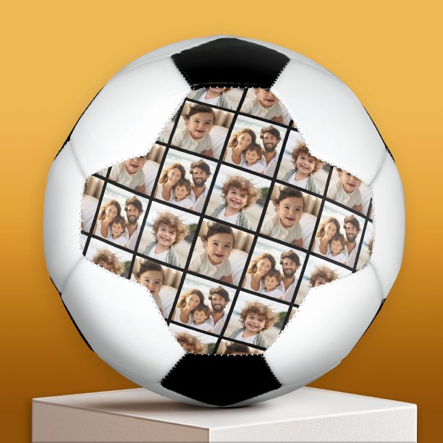 3 Photo Collage - Staggered Pattern - Black Football (Custom Soccer Ball)