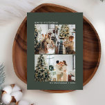 3 Photo Collage Typewriter Green Merry Christmas Holiday Card<br><div class="desc">Minimalist 3 Photo Collage Typewriter Typography Merry Christmas Holiday Card in Green</div>