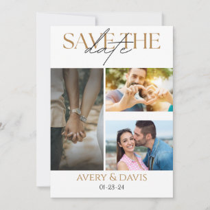 3 Photo Collage Wedding Save The Date Invitation