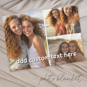 3 Photo Collage with 1 Line of Text Fleece Blanket