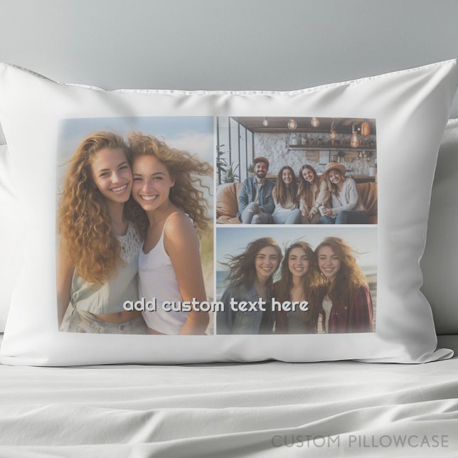 3 Photo Collage with 1 Line of Text Pillowcase (Custom Pillowcase with Photo Collage)