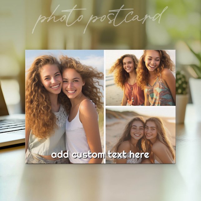 3 Photo Collage with 1 Line of Text Postcard (Photo Postcard - Customize with your favorite pics)