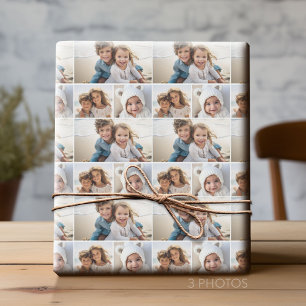 3 Photo Collage with background in white Wrapping Paper