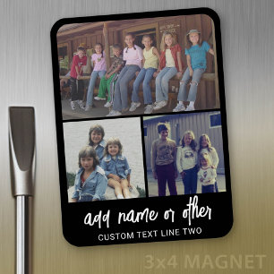 3 Photo Collage with Script Text - black white Magnet